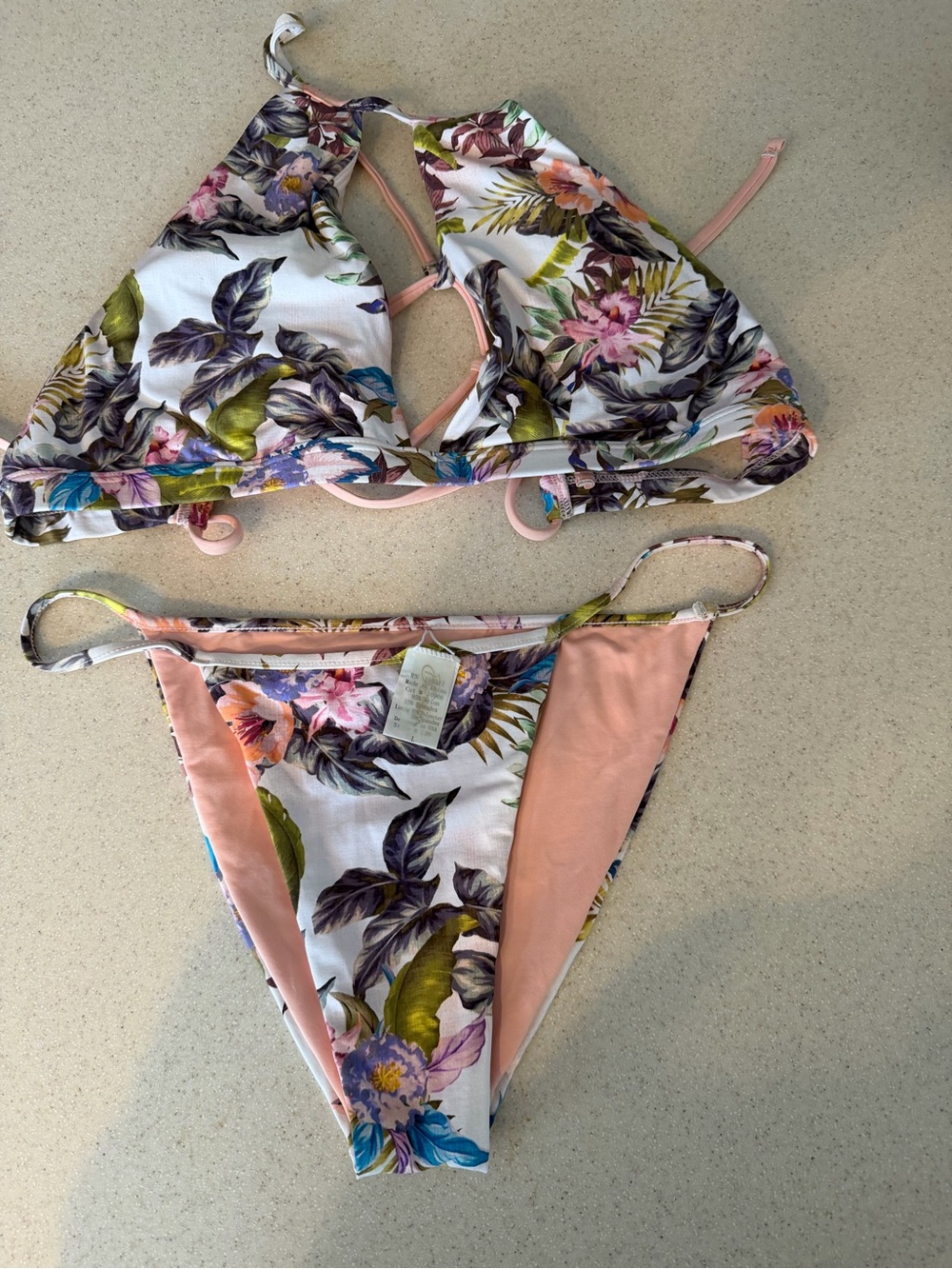 B. Swim swimsuit -Purple Floral Bikini Top & Bottom with Pink Accents- Large